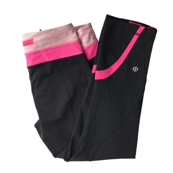 Lululemon Inspire Crop Leggings Black with Pink